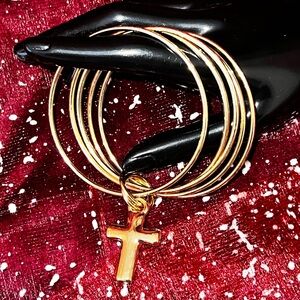 14K Gold Over Resin Linked 5pc Bangle Bracelets / Cross  Charm